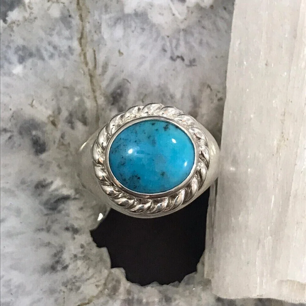 Carolyn Pollack Sterling Horizontally Mounted Oval Turquoise Ring Size 10